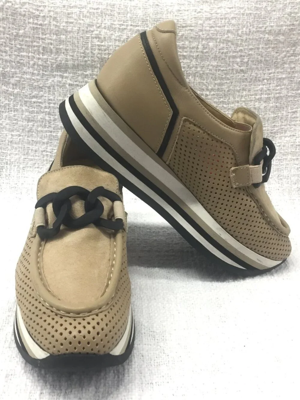 SOFTWAVES Cadie Wedge 37 Tan Slip-on Platform Stack Sneakers Loafers NEW
